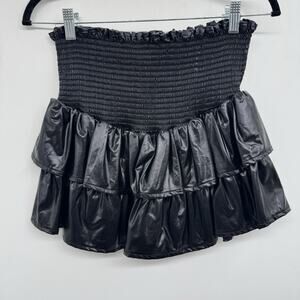 Queen of Sparkles Faux Patent Leather Skort Skirt Sz S Black Tiered Skirt Mini